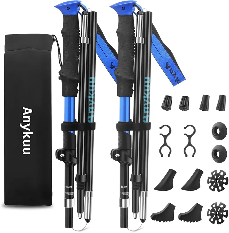 Anykuu 7075 Bastones de Senderismo de Aleación de Aluminio 2pcs y EVA Bastones T…