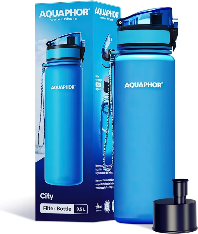 AQUAPHOR City Bottle 500ml azul I botella filtrante para llevar I filtro con car…