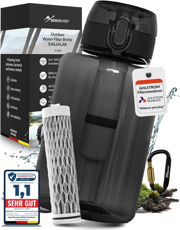 BERGKVIST® botella con filtro de agua para exterior FJÄLLKLAR (1 l) - botella de…