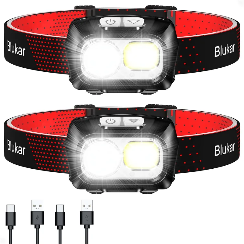 Blukar Linterna Frontal,[2 Piezas] Superbrillantes Linterna Cabeza LED Recargabl…