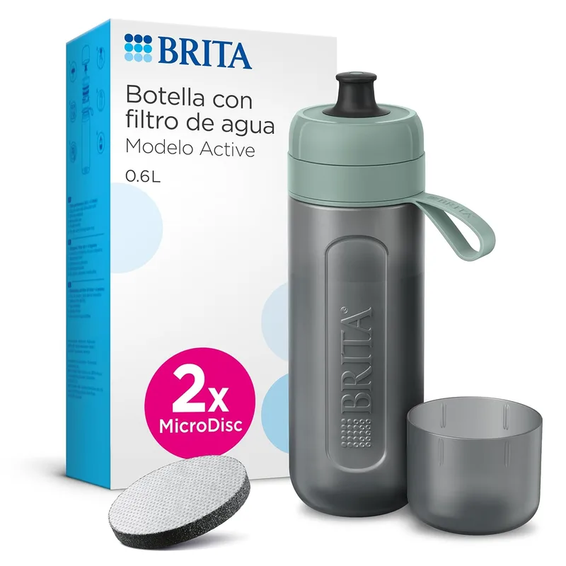 BRITA Botella deportiva Modelo ACTIVE Verde Oscuro (600ml) con 2 filtros MicroDi…