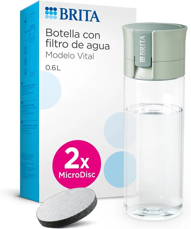 BRITA Botella filtrante de agua modelo VITAL Verde Claro (600 ml) con 2 filtros…