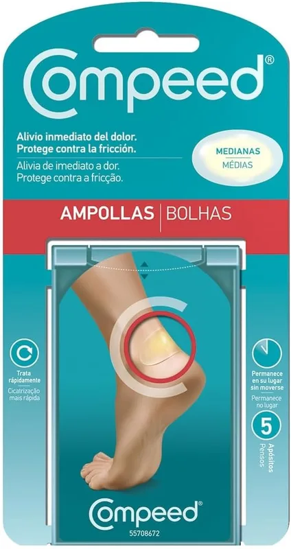 Compeed Ampollas Medianas, Apósitos Hidrocoloides Pies, Pack 5 uds