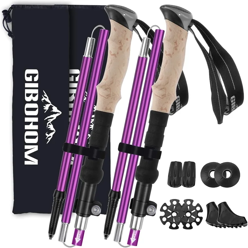 GIBOHOM 2 Pcs Bastones de Senderismo Plegables Nórdicos, Bastones Trekking de Al…