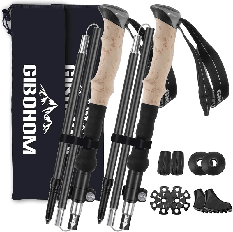 GIBOHOM 2 Pcs Bastones de Senderismo Plegables Nórdicos, Bastones Trekking de Al…