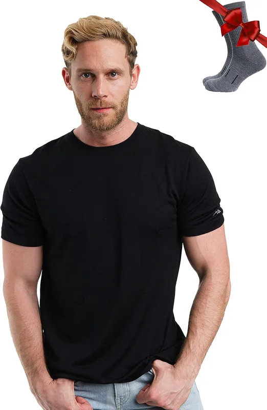 Merino.tech Camiseta Lana Merino Hombre - 100% Lana Merino con Calcetines | Tran…