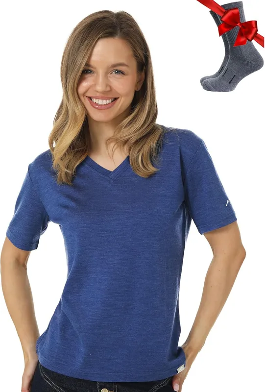 Merino.tech Camiseta Lana Merino Mujer — 100% Merino Lana Camiseta Interior Muje…