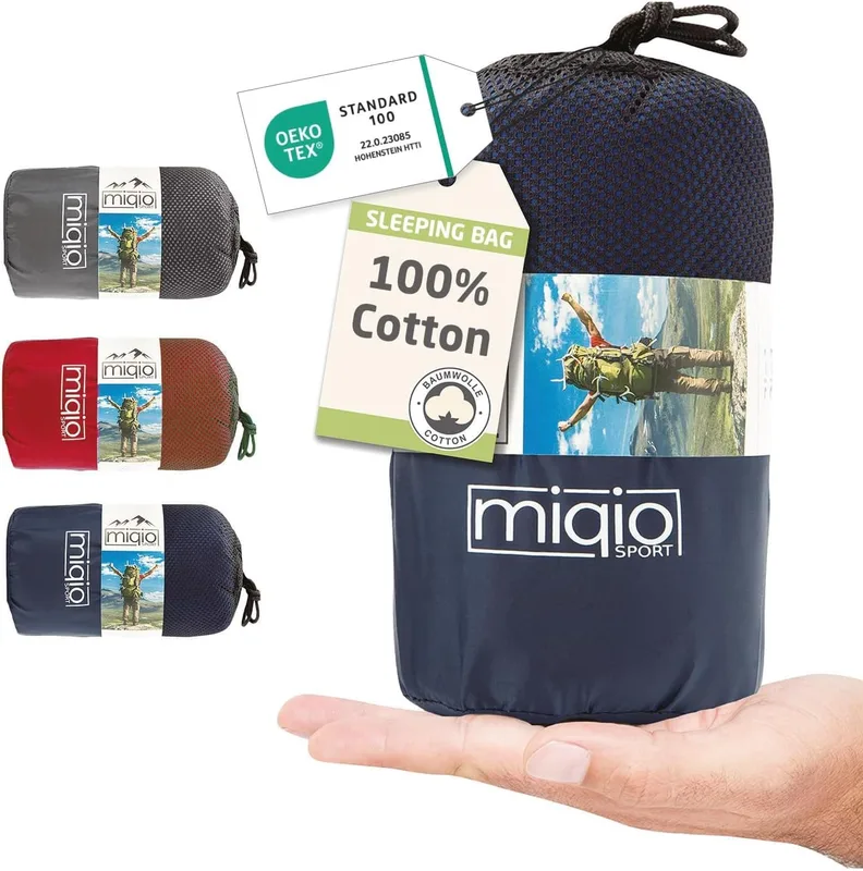 MIQIO 2en1 Saco de Dormir Ligero de Algodón, Saco Sábana Ligera y Sábana de Viaj…
