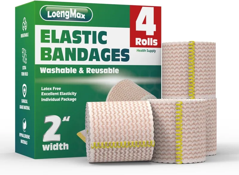 Vendaje elástico de 5 cm de ancho, paquete de 4 vendas de compresión de alto ren…