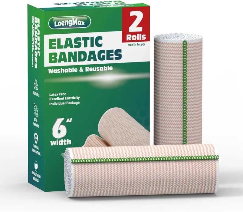 Vendaje elástico de 6 pulgadas de ancho, paquete de 2 vendas de compresión de al…